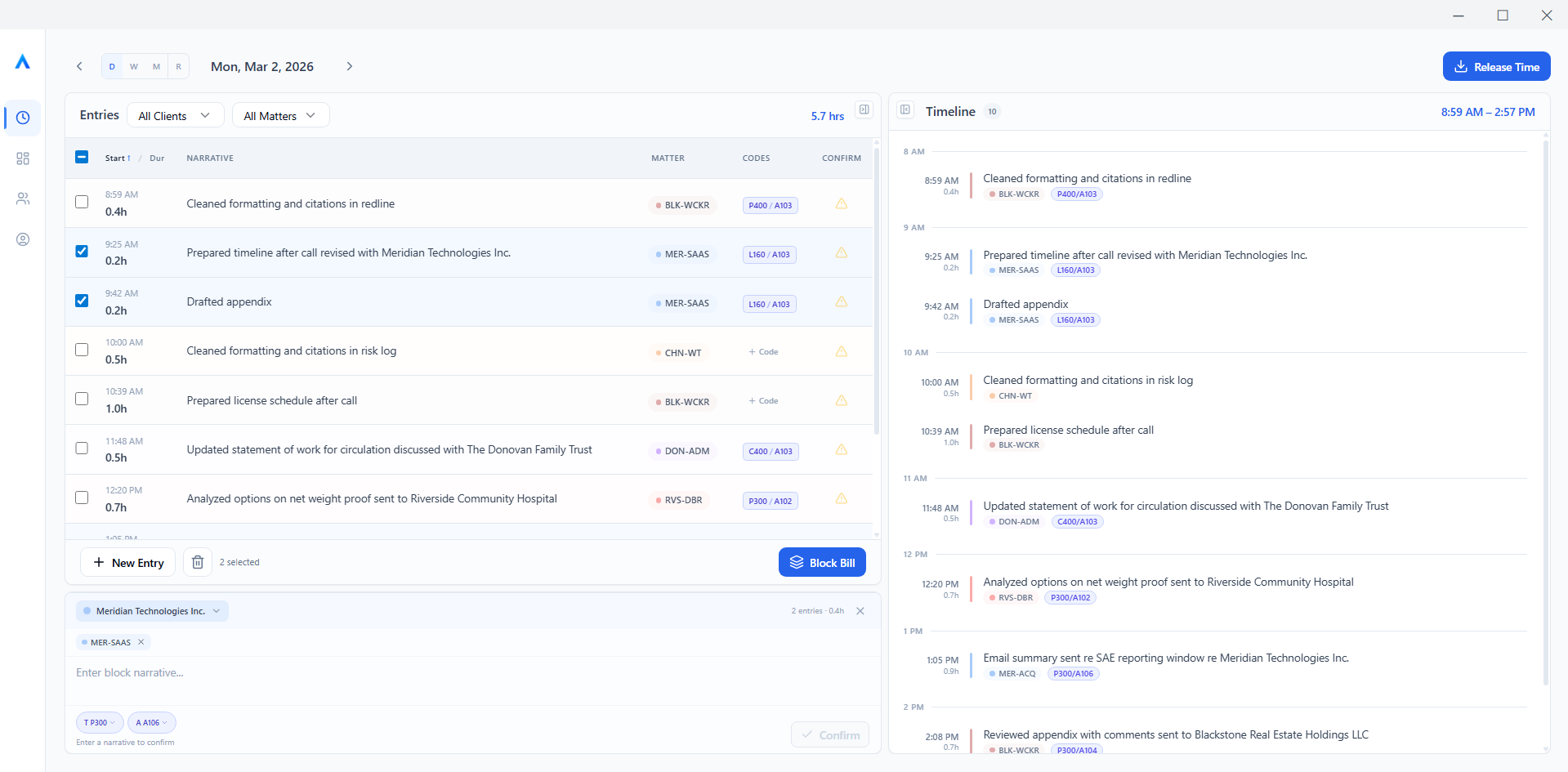 Arden auto-capturing time entries with block billing