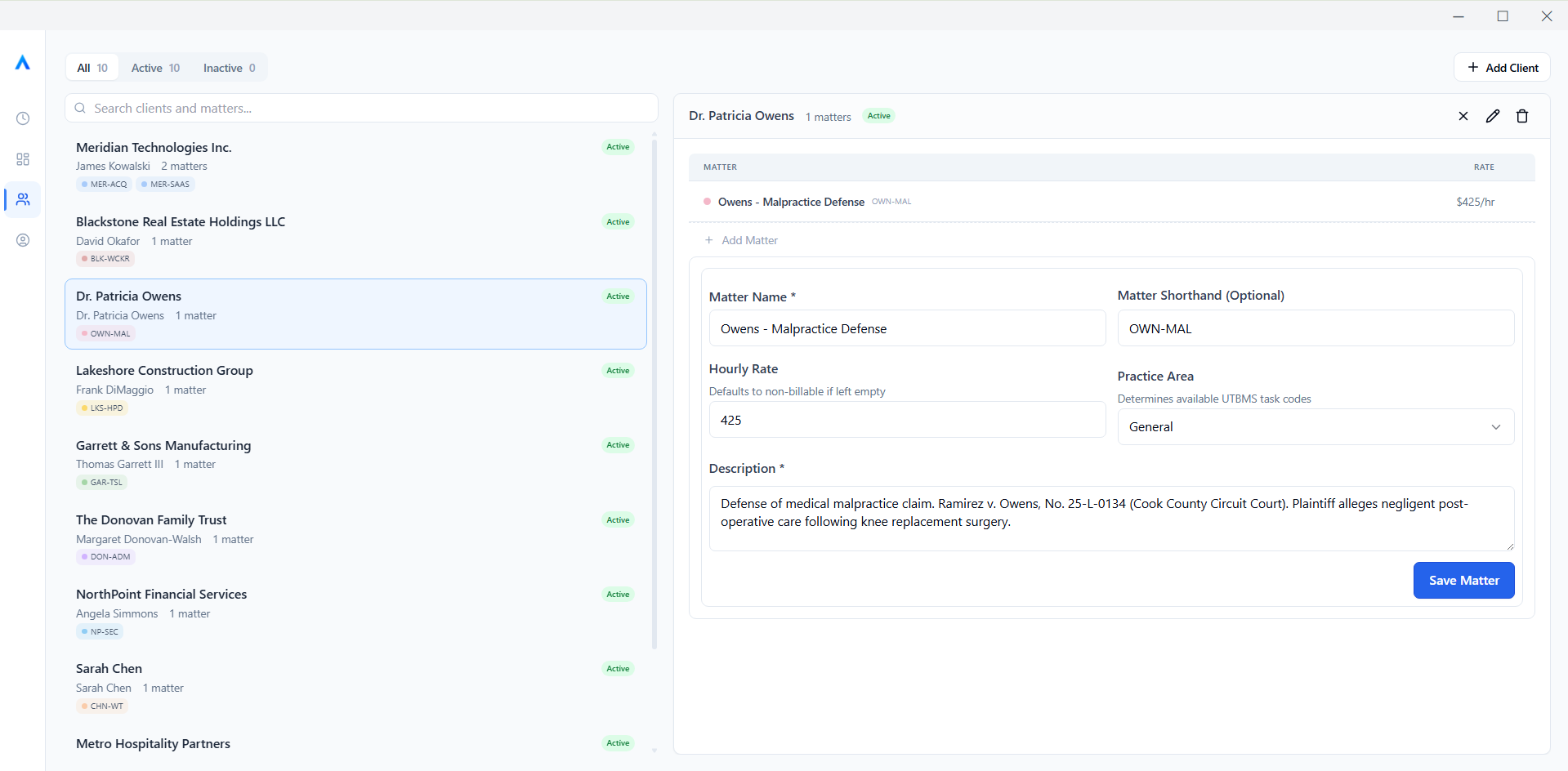 Arden client and matter management